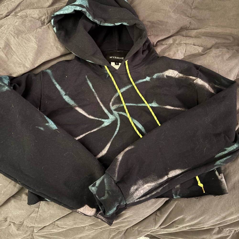 MYRRHE Black Hoodie with Neon Green Drawstrings